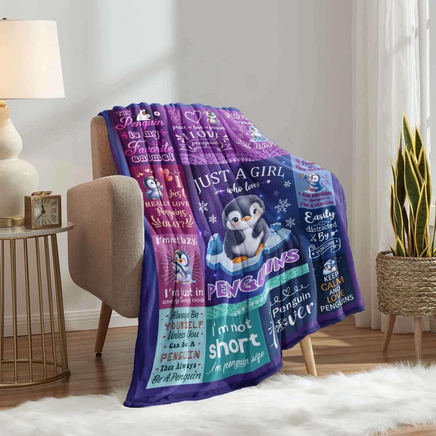 Penguin Blanket Gifts for Girls Women Penguin Lovers Birthday Gifts Decor Soft Flannel Stuff Throw Blanket 50" x 40"