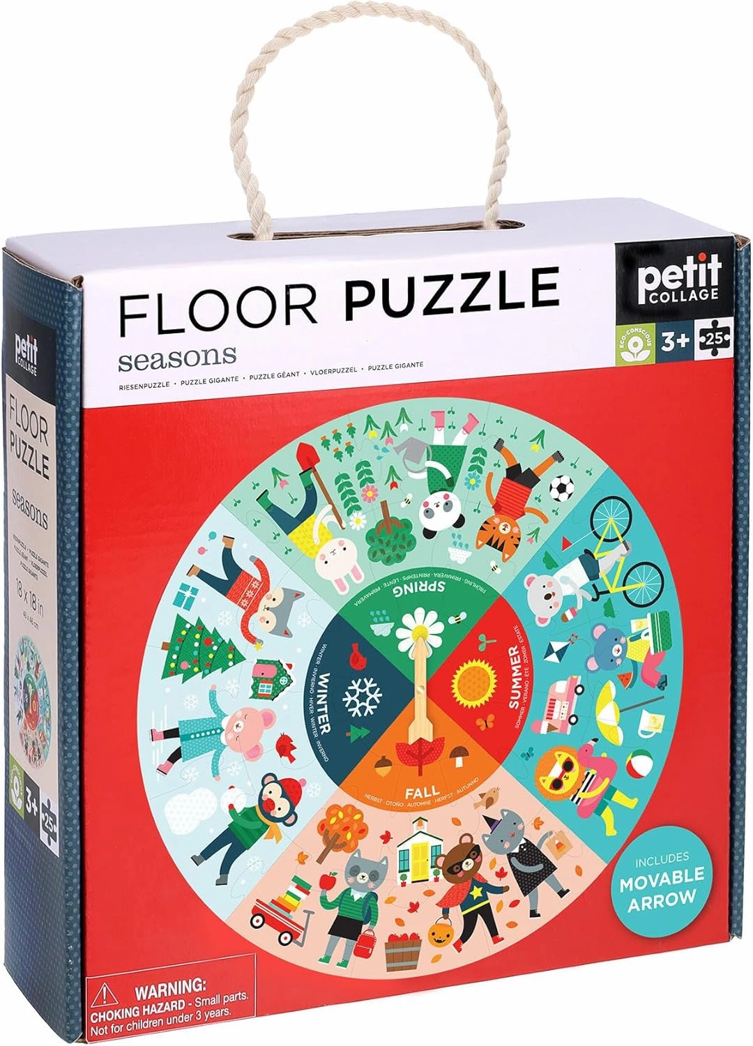 Petit Collage: Seasons Floor Puzzle - Learn The Four Seasons - Includes 25 Jumbo Pieces and a Moveable Hand to Point to a New Season - Great for Ages 3 