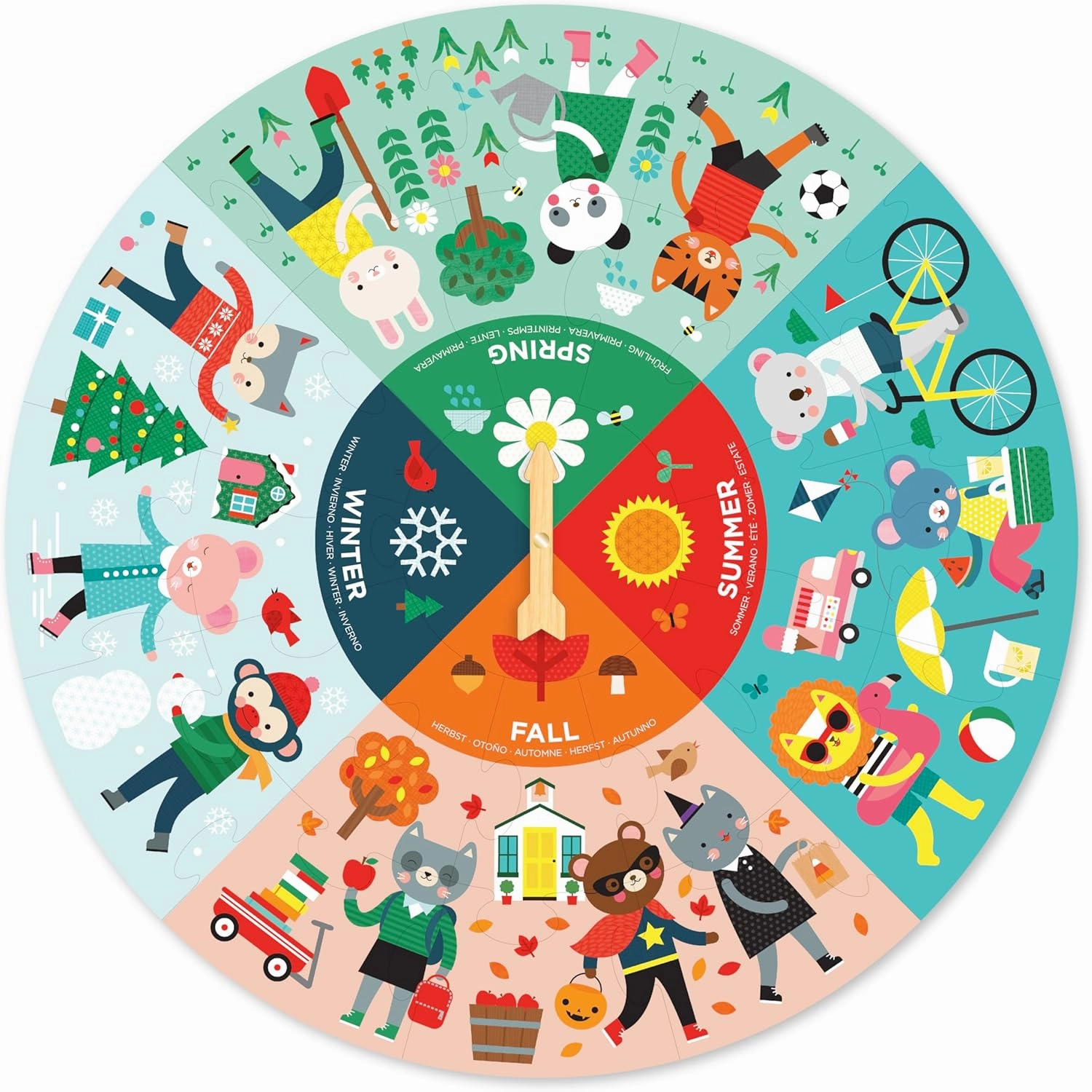 Petit Collage: Seasons Floor Puzzle - Learn The Four Seasons - Includes 25 Jumbo Pieces and a Moveable Hand to Point to a New Season - Great for Ages 3 