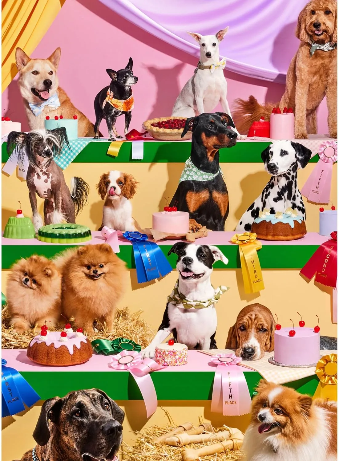 Piecework Top Dog 1000 Piece Puzzle for Adults, Challenging Jigsaw with Dogs and Baked Desserts Imagery, Soft-Touch Puzzle Gift - 19.25 x 26.6 inches
