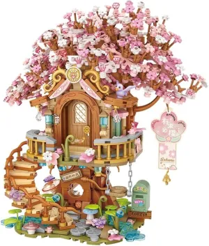 Pink Cheey Blossom Treehouse Mini Bricks Set, Potted Plant Building Block Set(1149PCS)