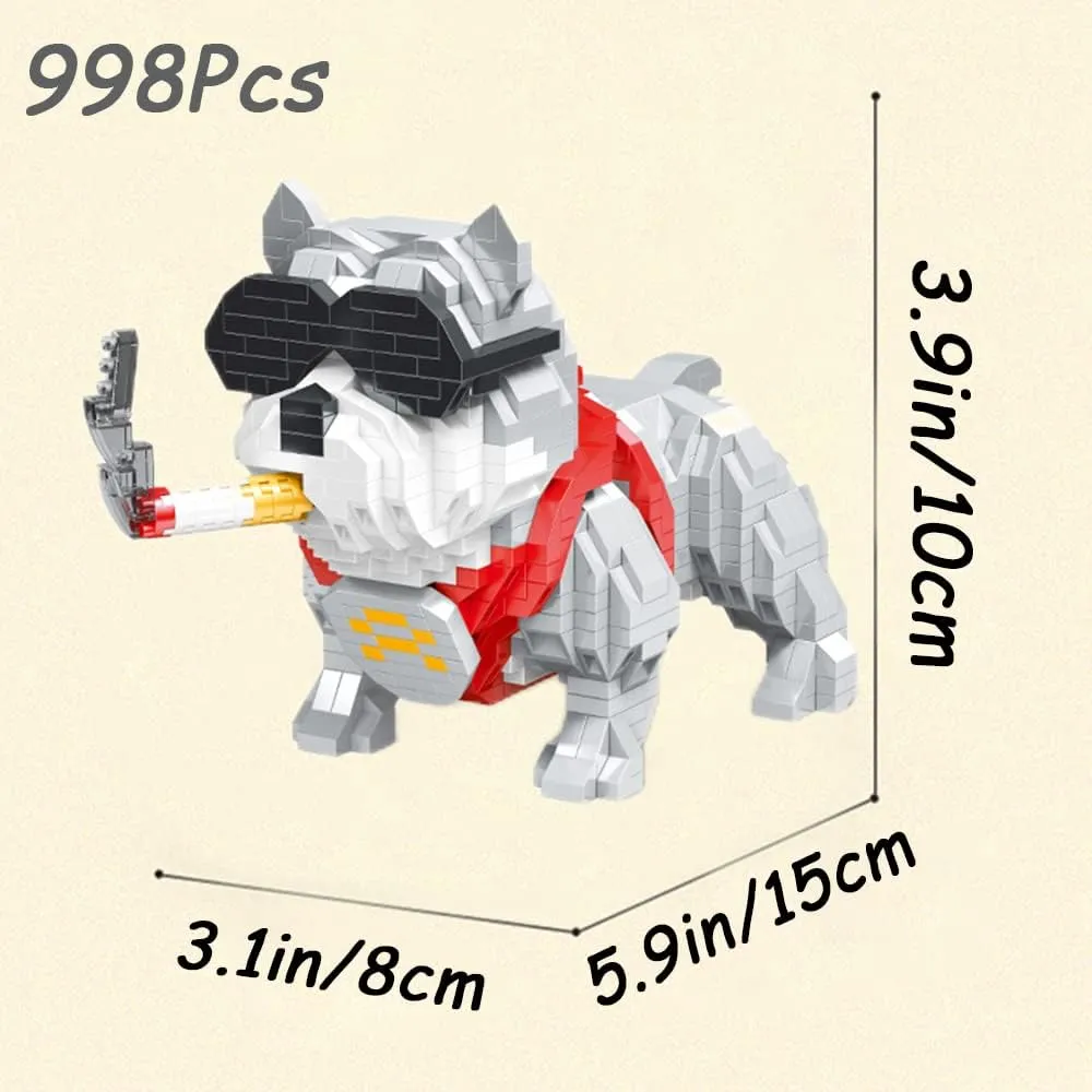 Pitbull Building Blocks, Cool Gray Dog Micro Building Blocks, Mini Bricks Building Sets Dog, Mini Dog Building Blocks for Adult & Boys & Girls (Dog - 998Pcs)