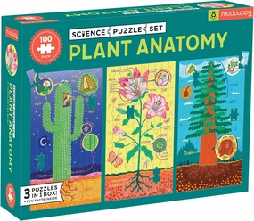 Plant Anatomy Science Puzzle Set from Mudpuppy - Includes Three 100 - Piece Puzzles with Colorful Illustrations, Ages 6 , Trifold Insert with Fun Science Facts Included