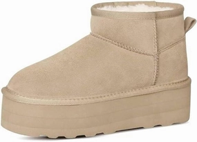 Platform Mini Boots for Women Suede Upper Winter Boots Warm Fur Fleece Lined Anti-Slip Sole Short Ankle Snow Boots for Indoor & Outdoor