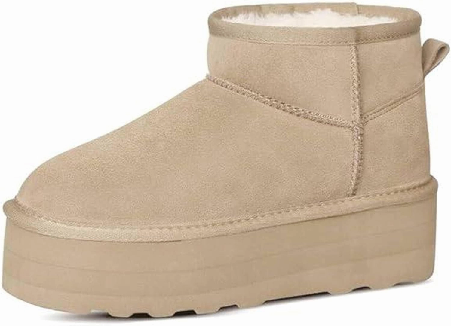 Platform Mini Boots for Women Suede Upper Winter Boots Warm Fur Fleece Lined Anti-Slip Sole Short Ankle Snow Boots for Indoor & Outdoor