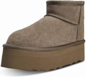 Platform Mini Boots for Women Suede Upper Winter Boots Warm Fur Fleece Lined Anti-Slip Sole Short Ankle Snow Boots for Indoor & Outdoor
