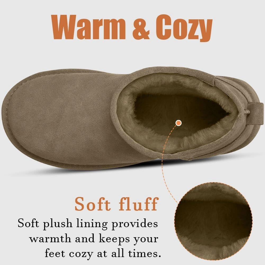 Platform Mini Boots for Women Suede Upper Winter Boots Warm Fur Fleece Lined Anti-Slip Sole Short Ankle Snow Boots for Indoor & Outdoor