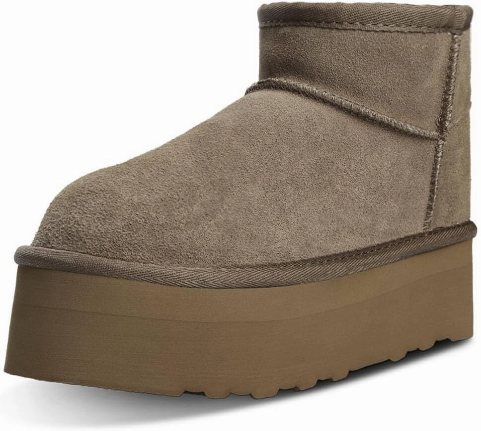 Platform Mini Boots for Women Suede Upper Winter Boots Warm Fur Fleece Lined Anti-Slip Sole Short Ankle Snow Boots for Indoor & Outdoor