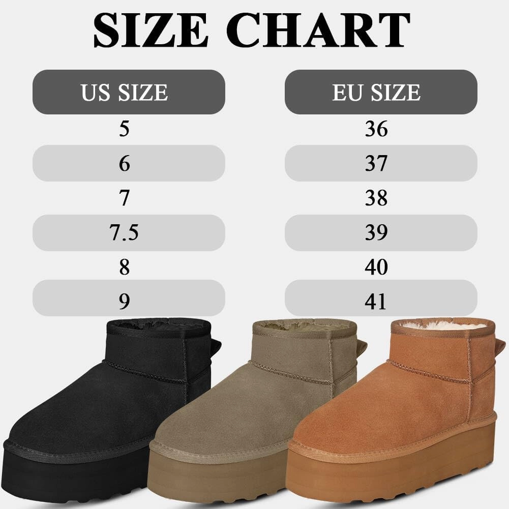 Platform Mini Boots for Women Suede Upper Winter Boots Warm Fur Fleece Lined Anti-Slip Sole Short Ankle Snow Boots for Indoor & Outdoor