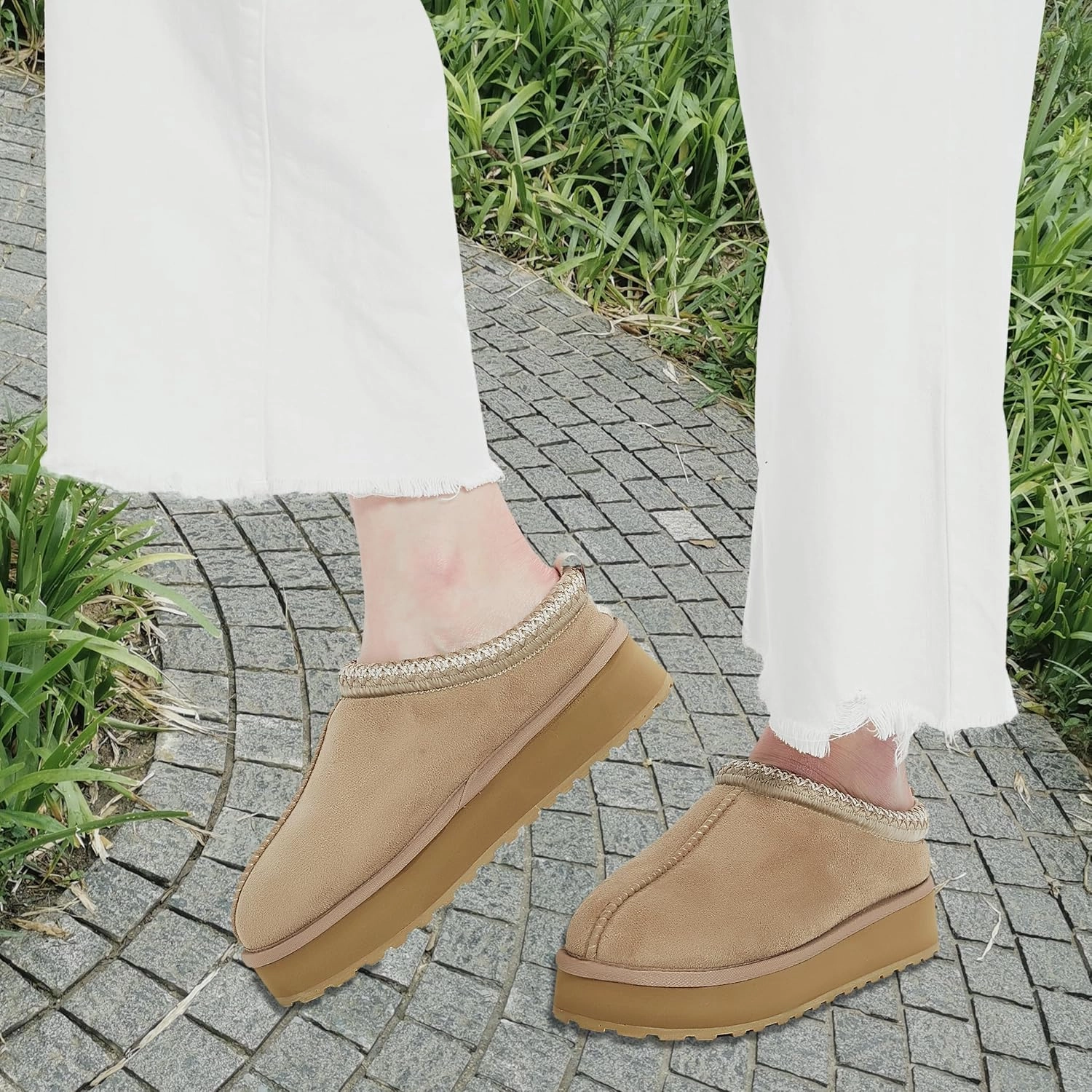 Platform Slippers, Mini Boots for Women Indoor Outdoor Anti-slip Slippers Womens Warm Fleece Lining Suede Leather Ankle Boots Slip On Hoese Shoes