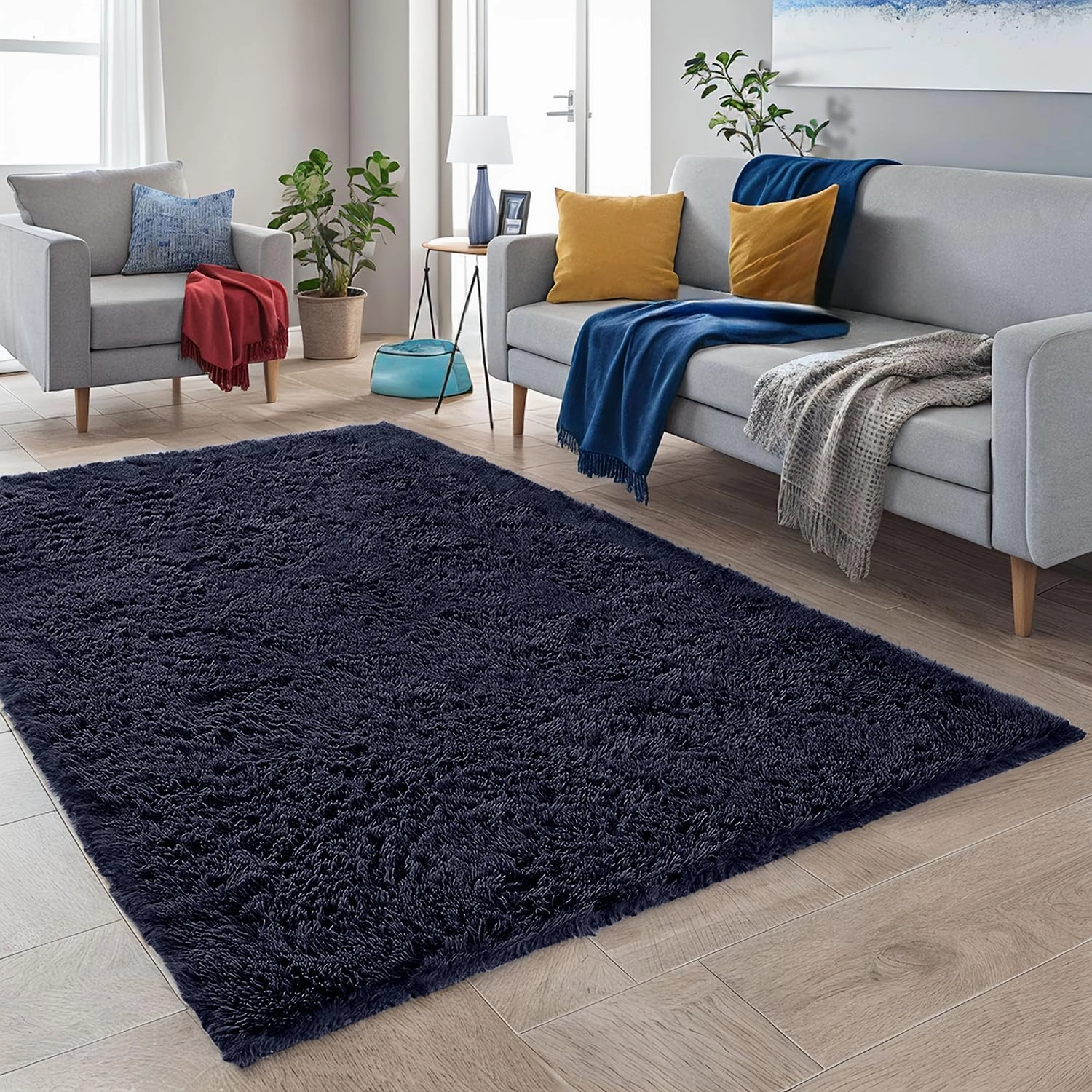 Poboton Small Throw Rugs for Bedroom, 2x3 Non Slip Mini Area Rug, Fluffy Washable Rug, Affordable Fluffy Blue Carpet, Door Entryway Indoor Inside Front Entrance Dog Mat, Home Decor Aesthetic, Nursery