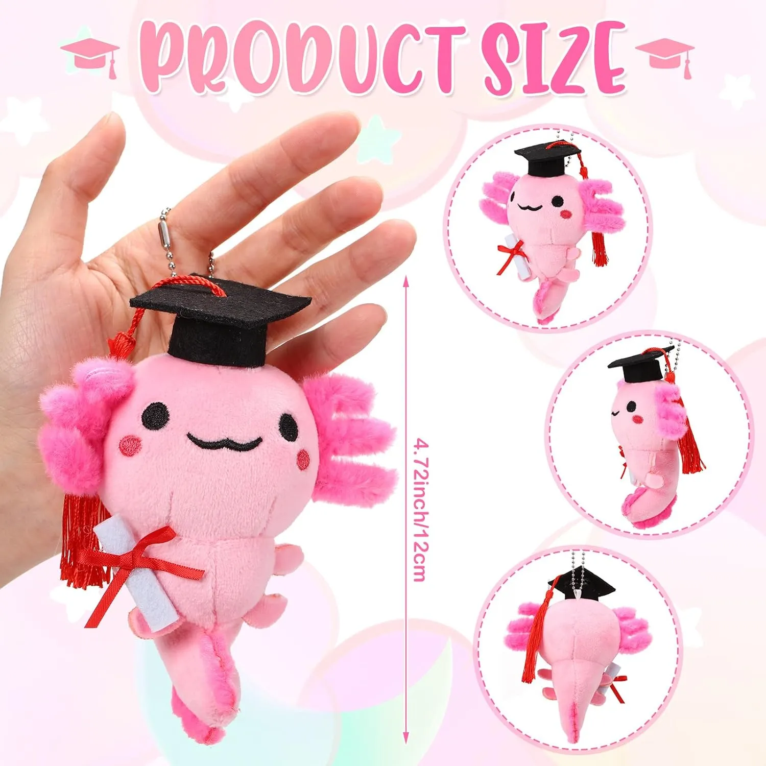 Poen 8 Pcs Axolotl Keychain Plush Toys Kindergarten Graduation School Gift Kids 4inch Stuffed Animal Mini Kawaii Cute Plushie Doll Ornament Classroom Gift Exchange Party Favors Supplies(Graduation)