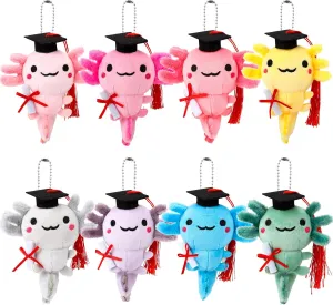 Poen 8 Pcs Axolotl Keychain Plush Toys Kindergarten Graduation School Gift Kids 4inch Stuffed Animal Mini Kawaii Cute Plushie Doll Ornament Classroom Gift Exchange Party Favors Supplies(Graduation)