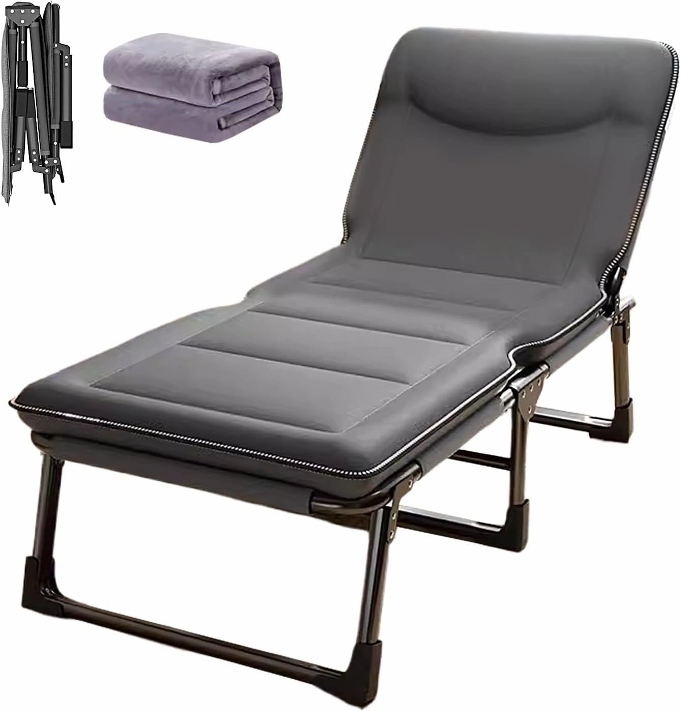 Portable Folding Bed for Adults Four Speed Adjustment Camping Cot for Adults with 3D Headrest Portable Folding Bed for Sleeping 160 kg Load Capacity(Gray D,190 * 70 * 30cm)
