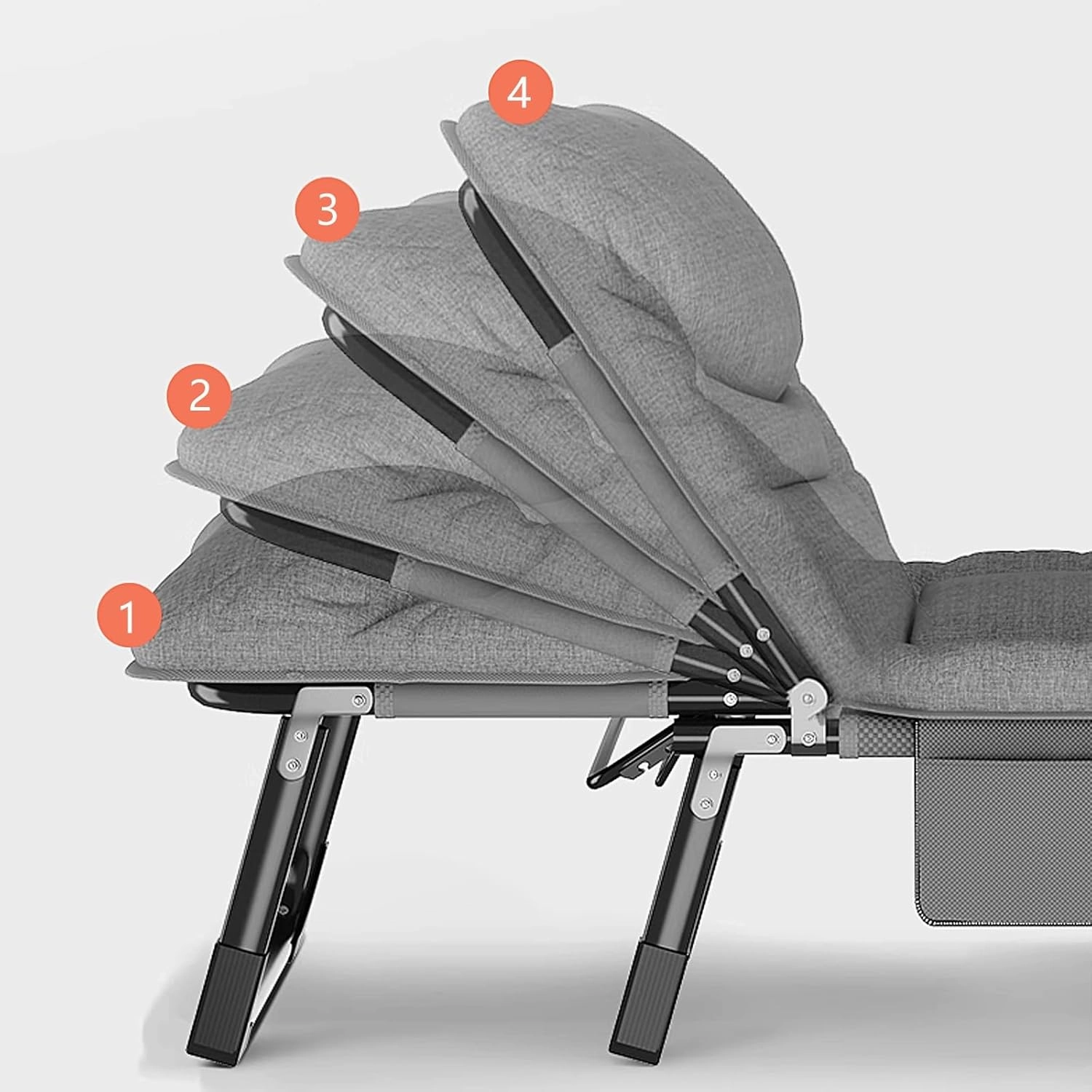 Portable Folding Bed for Adults Four Speed Adjustment Camping Cot for Adults with 3D Headrest Portable Folding Bed for Sleeping 160 kg Load Capacity(Gray D,190 * 70 * 30cm)