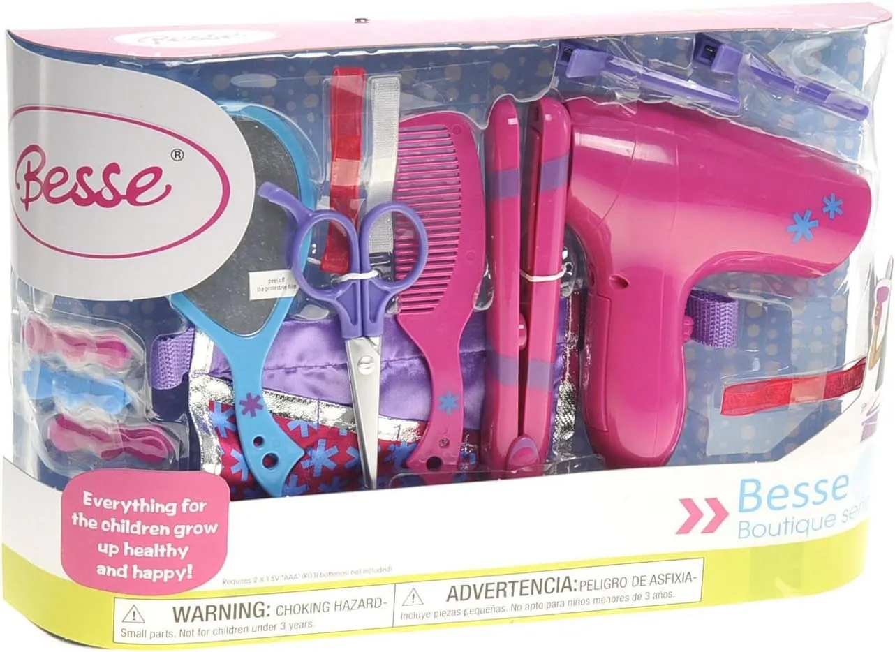 PowerTRC Pretend Hair Styling Set Hair Stylist Costume for Girls, Hair Salon Playset Toys for Girls Toddlers Beauty Salon with Toy Hairdryer, Curler, Scissors, Comb, Mirror