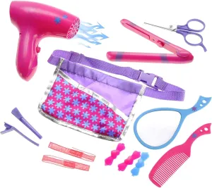 PowerTRC Pretend Hair Styling Set Hair Stylist Costume for Girls, Hair Salon Playset Toys for Girls Toddlers Beauty Salon with Toy Hairdryer, Curler, Scissors, Comb, Mirror