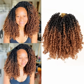 Pre Looped Yanky Twist Crochet Hair 12 Inch 8 Packs Black to Brown Ombre 1B/30# Fluffy Spring Mini Twist Passion Twist Bohemian Synthetic Crochet Braiding Hair