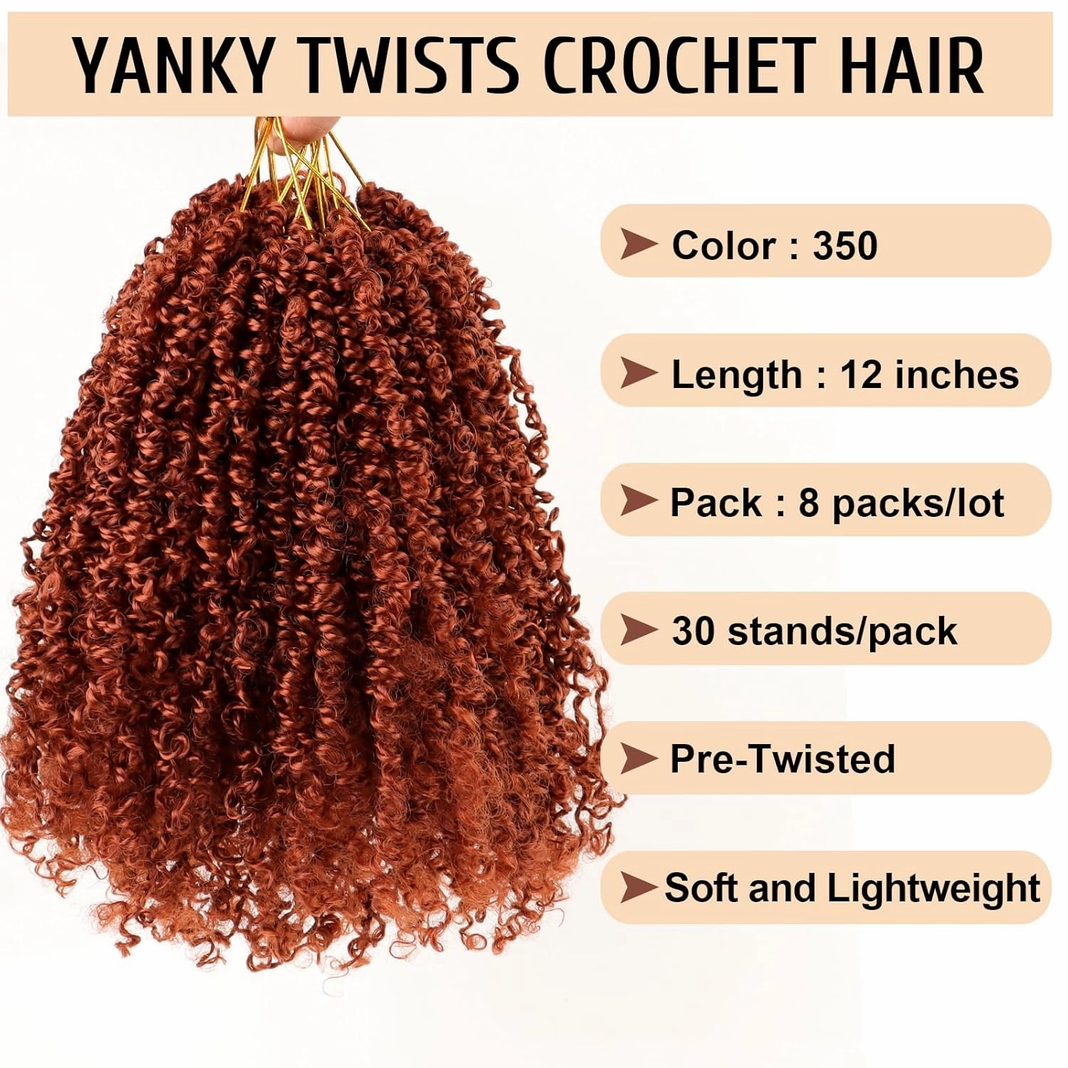 Pre Looped Yanky Twist Crochet Hair 12 Inch 8 Packs Ginger Fluffy Spring Mini Twist Passion Twist Bohemian Synthetic Crochet Braiding Hair
