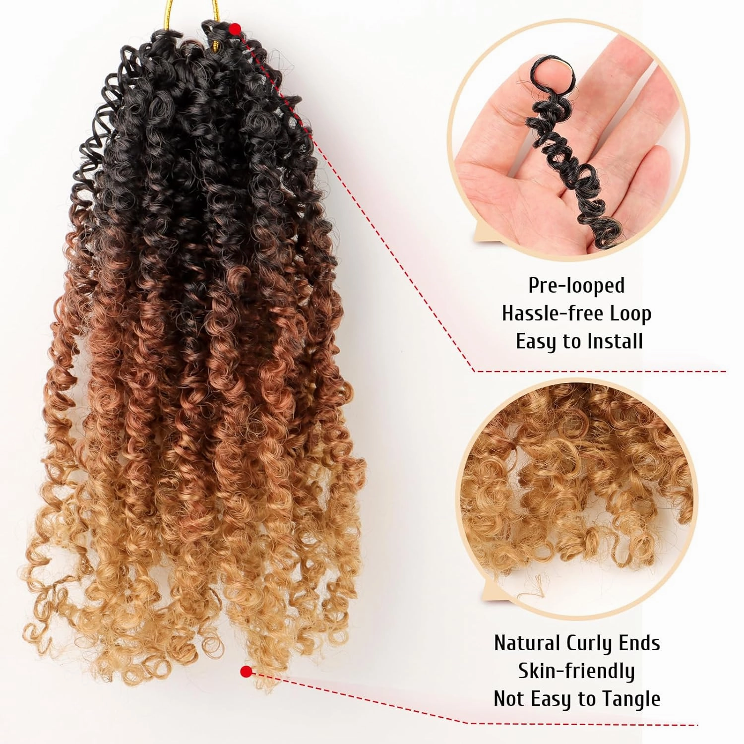 Pre Looped Yanky Twist Crochet Hair 14 Inch 8 Packs 1B/30/27# Black/Brown/Blonde Ombre Fluffy Spring Mini Twist Passion Twist Bohemian Synthetic Crochet Braiding Hair