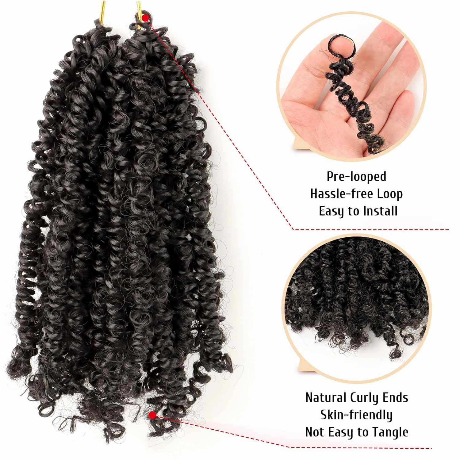 Pre Looped Yanky Twist Crochet Hair 8 Inch 8 Packs 1B# Natural Black Fluffy Spring Mini Twist Passion Twist Bohemian Synthetic Crochet Braiding Hair