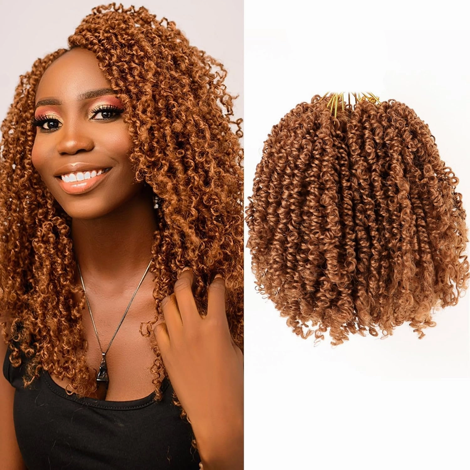 Pre Looped Yanky Twist Crochet Hair 8 Inch 8 Packs 30# Brown Fluffy Spring Mini Twist Passion Twist Bohemian Synthetic Crochet Braiding Hair