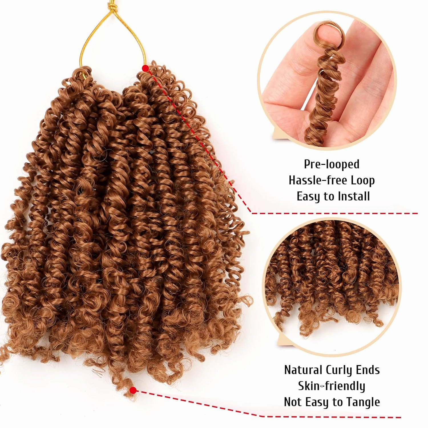 Pre Looped Yanky Twist Crochet Hair 8 Inch 8 Packs 30# Brown Fluffy Spring Mini Twist Passion Twist Bohemian Synthetic Crochet Braiding Hair
