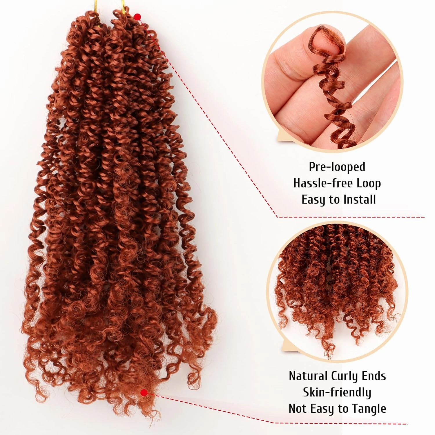 Pre Looped Yanky Twist Crochet Hair 8 Inch 8 Packs 350# Ginger Fluffy Spring Mini Twist Passion Twist Bohemian Synthetic Crochet Braiding Hair