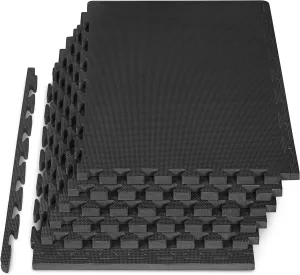 ProsourceFit Extra Thick Puzzle Exercise Mat, EVA Foam Interlocking Tiles for Protective, Cushioned Workout Flooring for Home and Gym Equipment, Black - 3/4 inch - 24 Sq Ft - 6 Tiles