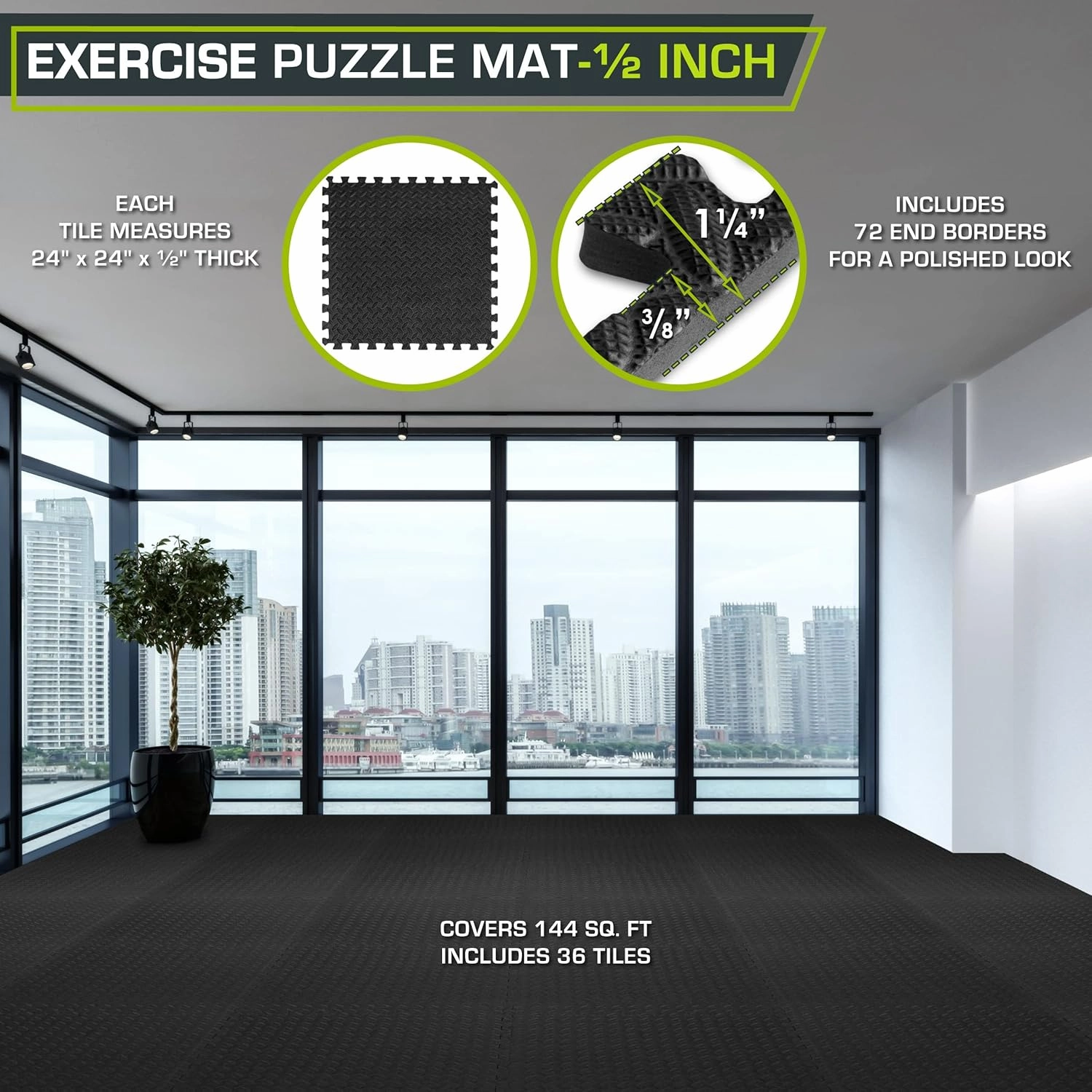 ProsourceFit Puzzle Exercise Mat ½ in, EVA Interlocking Foam Floor Tiles for Home Gym, Mat for Home Workout Equipment, Floor Padding for Kids