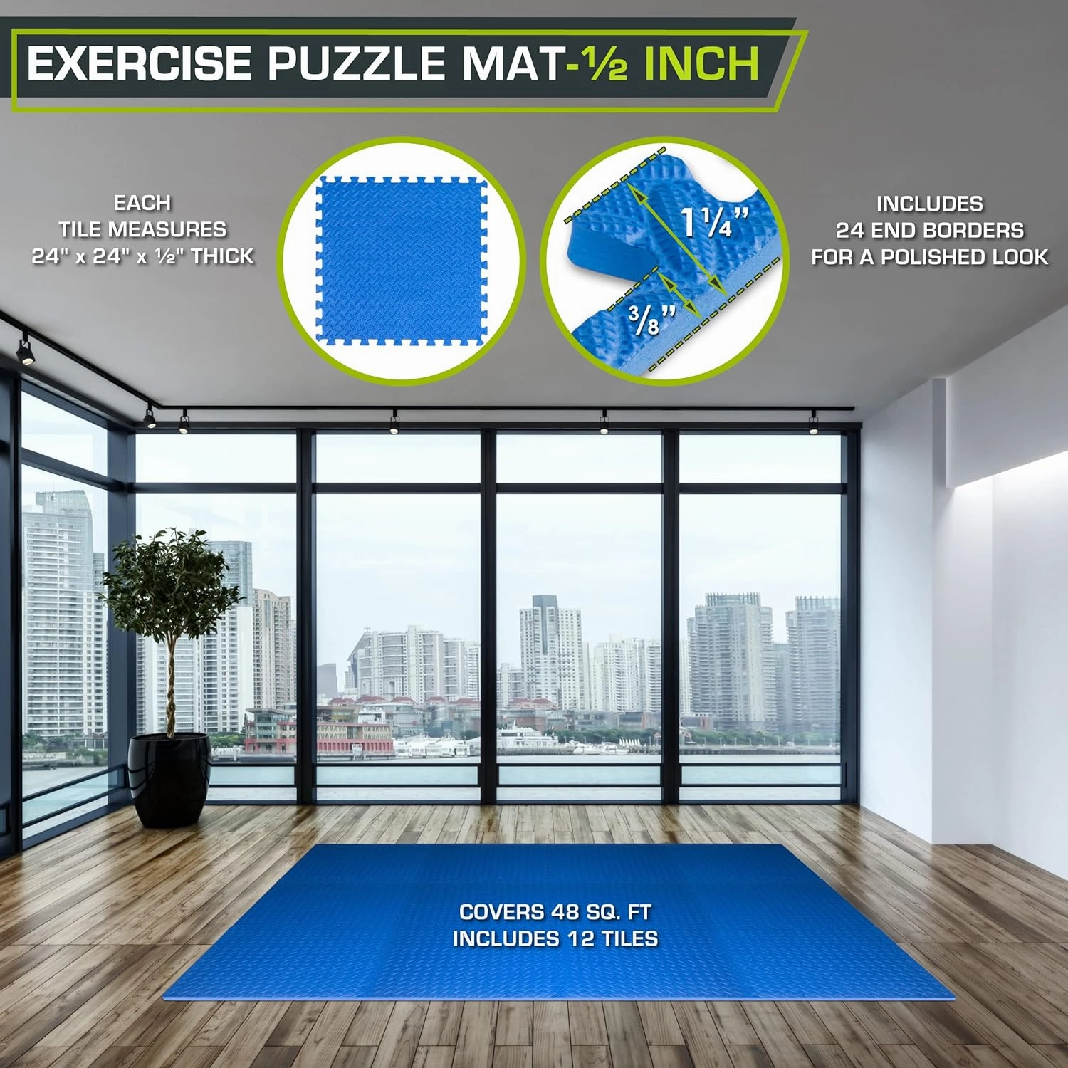 ProsourceFit Puzzle Exercise Mat ½ in, EVA Interlocking Foam Floor Tiles for Home Gym, Mat for Home Workout Equipment, Floor Padding for Kids, Grey, 24 in x 24 in x ½ in, 144 Sq Ft - 36 Tiles