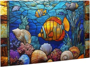 Puzzles For Adults 500 Pieces Stained Glass Seas,Vibrant Fish & Coral Reef In Sunlit Depths, Premium Wooden Ocean Art,Vibrant Design,Creative Activity Hobbies For Adults