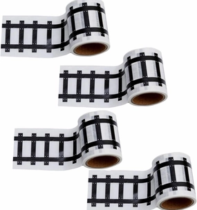 Race Car Track Road Tape Kids Toy Car Party Tape-Sticker Roll for Track and Train Sets, Stick to Floors and Walls, Quick Cleanup (Railway, 4 Rolls)