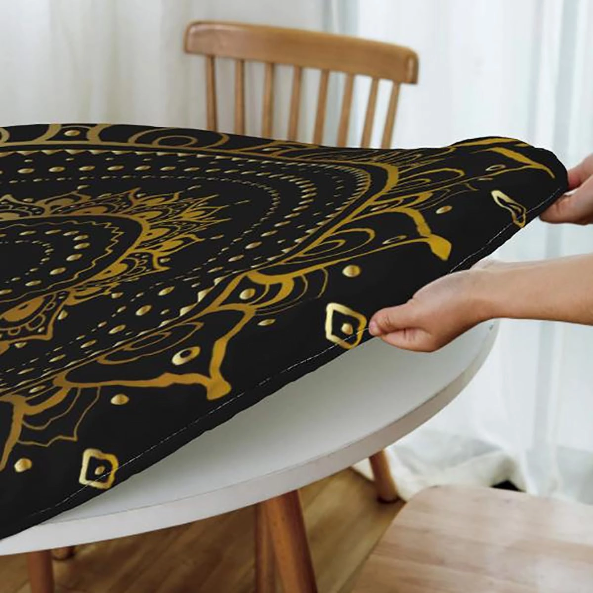 Rainbow Colors Round Tablecloth with Elastic Edge Colorful Puzzle Cartoon Art Style with Elastic Edge Polyester Waterproof Spill Proof Table Cover Abstract Fits up 45"-50" Diameter Tables