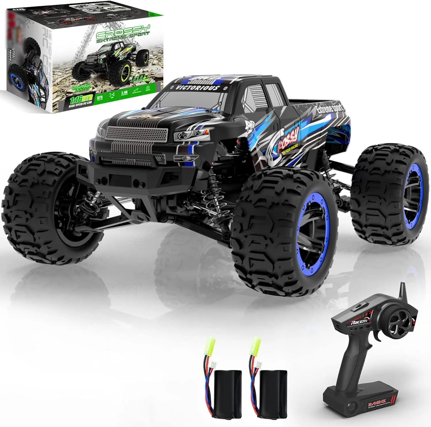 RC Cars - 1:16 Scale Remote Control Car,4WD Top Speed 45 Km/h Electric Toy Off Road 2.4GHz RC Car Vehicle Truck Crawler with Two Rechargeable Batteries for Boys Kids and Adults