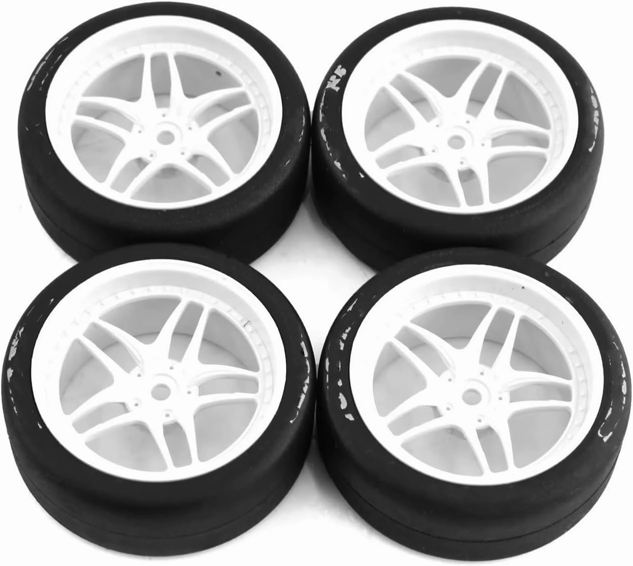 Rc Car Wheel Rim Tire Compatible with Tamiya for TT01 for TT02 XV01 PTG-2 1/10 RC Drift Car On Road for Touring for Racing Car Tyre Wheel 65mm Hard Drift Tire(White)