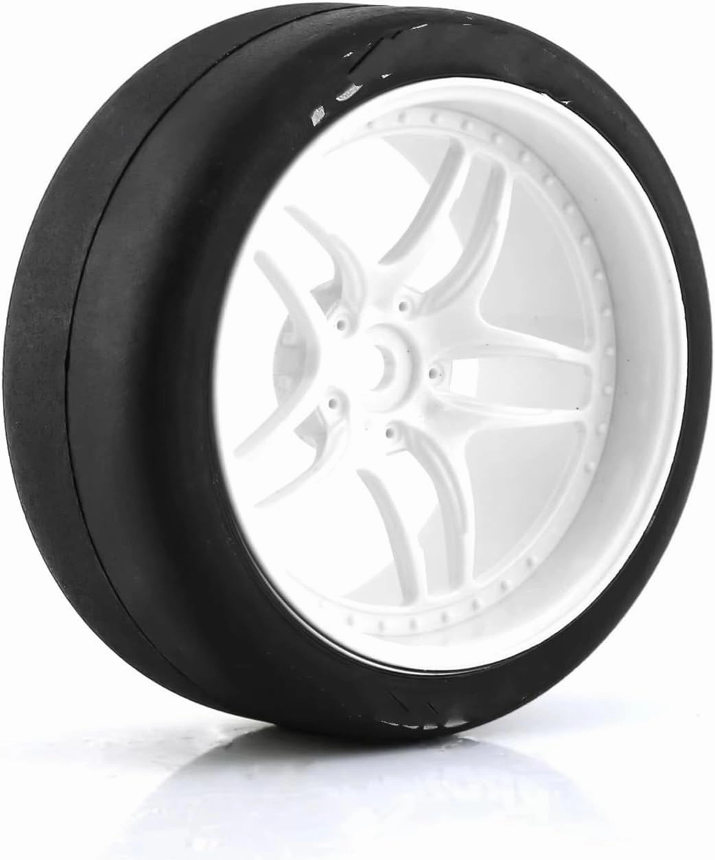 Rc Car Wheel Rim Tire Compatible with Tamiya for TT01 for TT02 XV01 PTG-2 1/10 RC Drift Car On Road for Touring for Racing Car Tyre Wheel 65mm Hard Drift Tire(White)