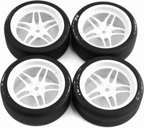 Rc Car Wheel Rim Tire Compatible with Tamiya for TT01 for TT02 XV01 PTG-2 1/10 RC Drift Car On Road for Touring for Racing Car Tyre Wheel 65mm Hard Drift Tire(White)