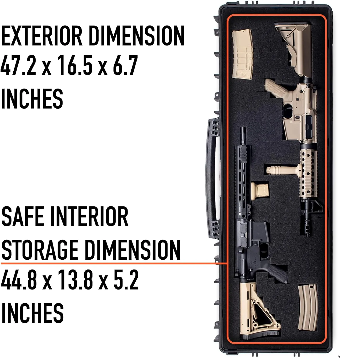 Rifle Case, Mil-Spec, 3 Layer Pick and Pluck Cube Foam 43~54.3 in,4~6 latches,IP67