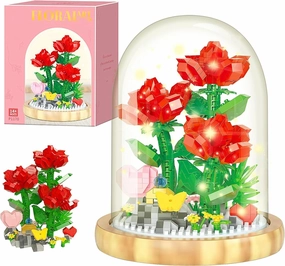 Rose Flowers Bouquets Building Toy DIY with Dust Cover Mini Bricks Rose Building Blocks Kit for Adult Mom Women Home Office Desk Decoration Botanical Collection Birthday Gifts - 684Pcs