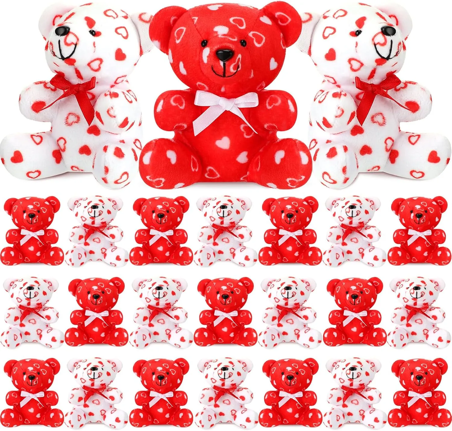 Sanwuta 24 Pcs Plush Bear Toys 4 Inch Mini Stuffed Animals White and Red Plush Stuffed Love Bears with Hearts Pattern for Wedding Anniversary Birthday Party Favors Gifts