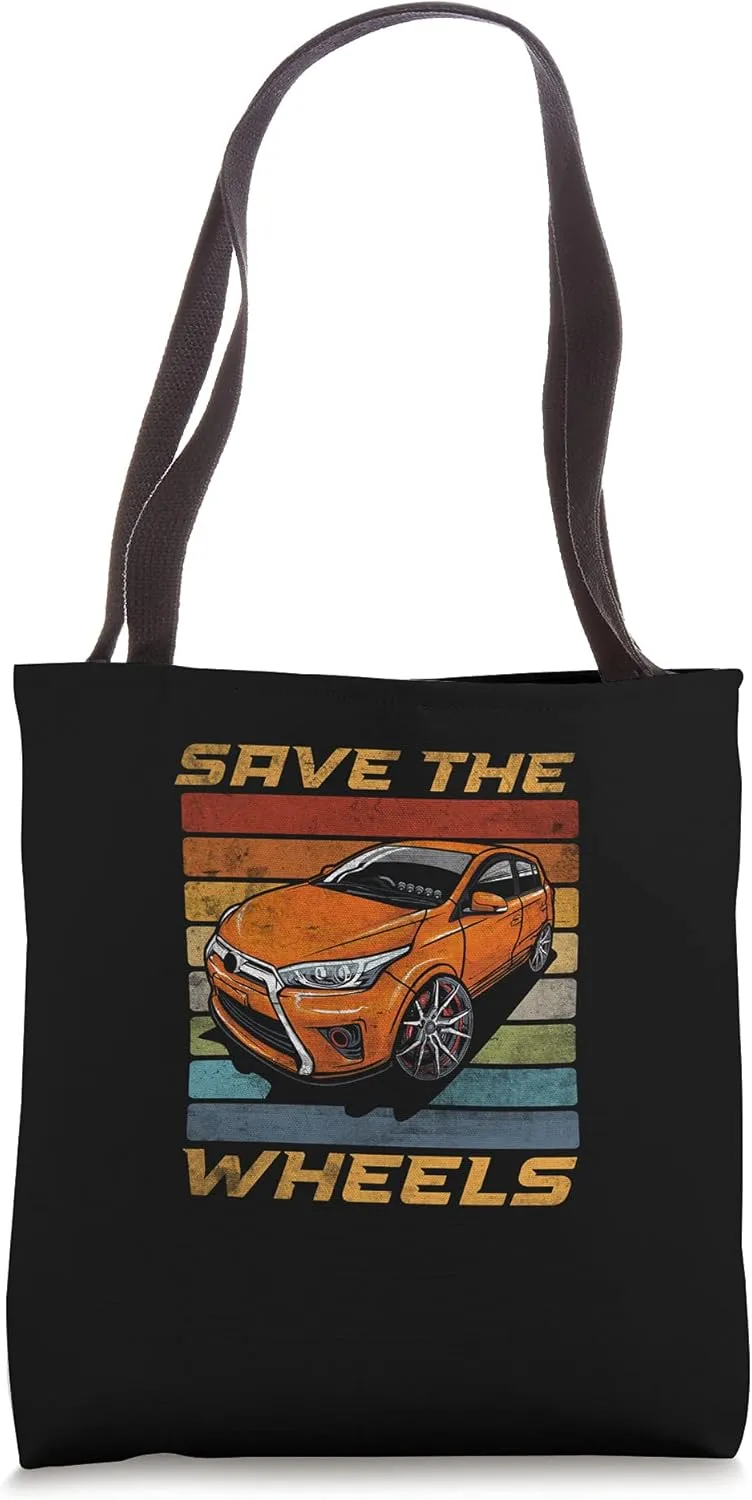 Save The Wheels Custom Car Pun Curbs Rim Rimstone Retro Tote Bag