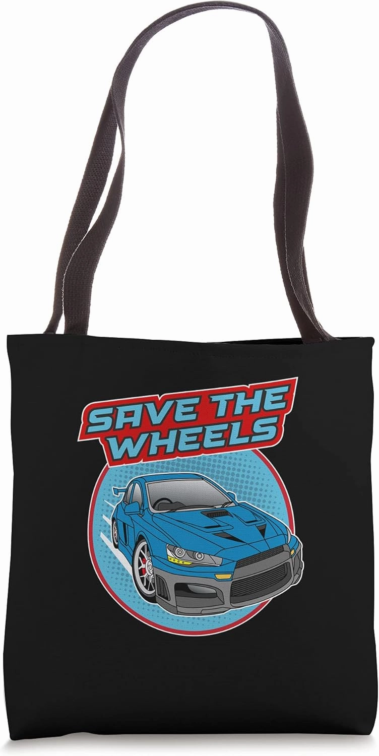 Save The Wheels Custom Car Pun Curbs Rim Rimstone Retro Tote Bag
