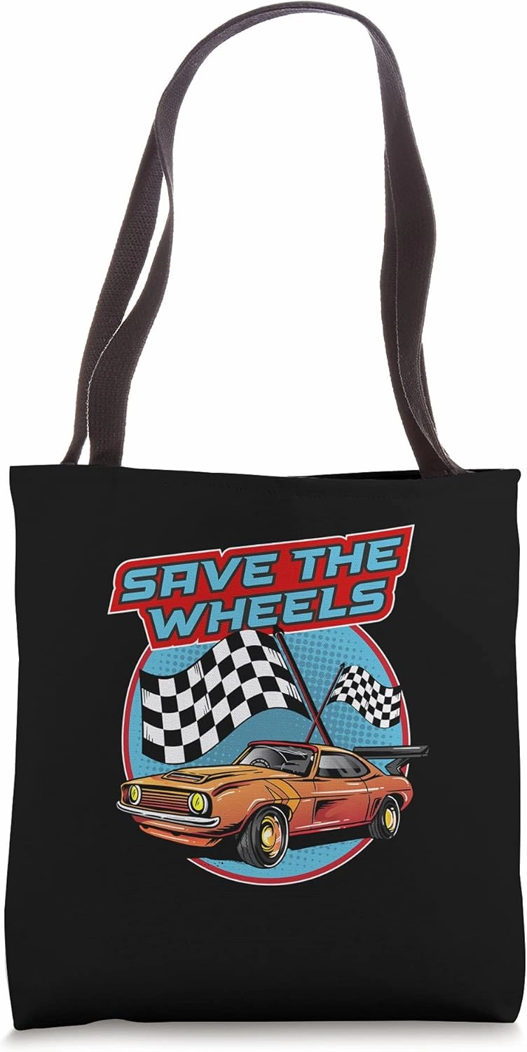 Save The Wheels Custom Car Pun Curbs Rim Rimstone Retro Tote Bag