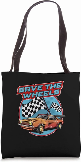 Save The Wheels Custom Car Pun Curbs Rim Rimstone Retro Tote Bag