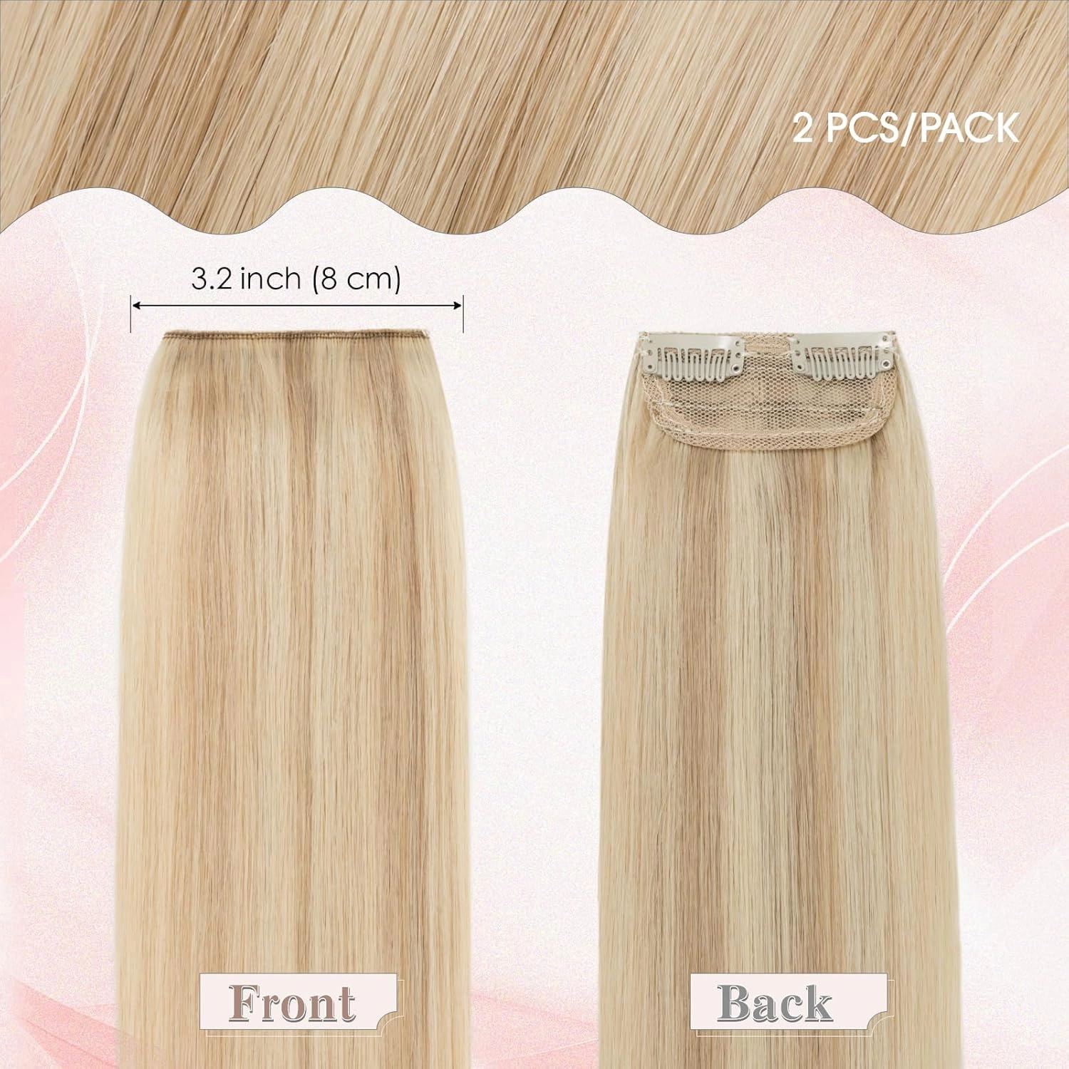 SEGO Clip in Hair Extensions for Women, 100% Remy Human Hair, Mini Hairpieces with 2 Clips, Short Extensions to Add Hair Volume, 2 Pcs, 4 Inches, 16g, Ash Blonde&Bleach Blonde