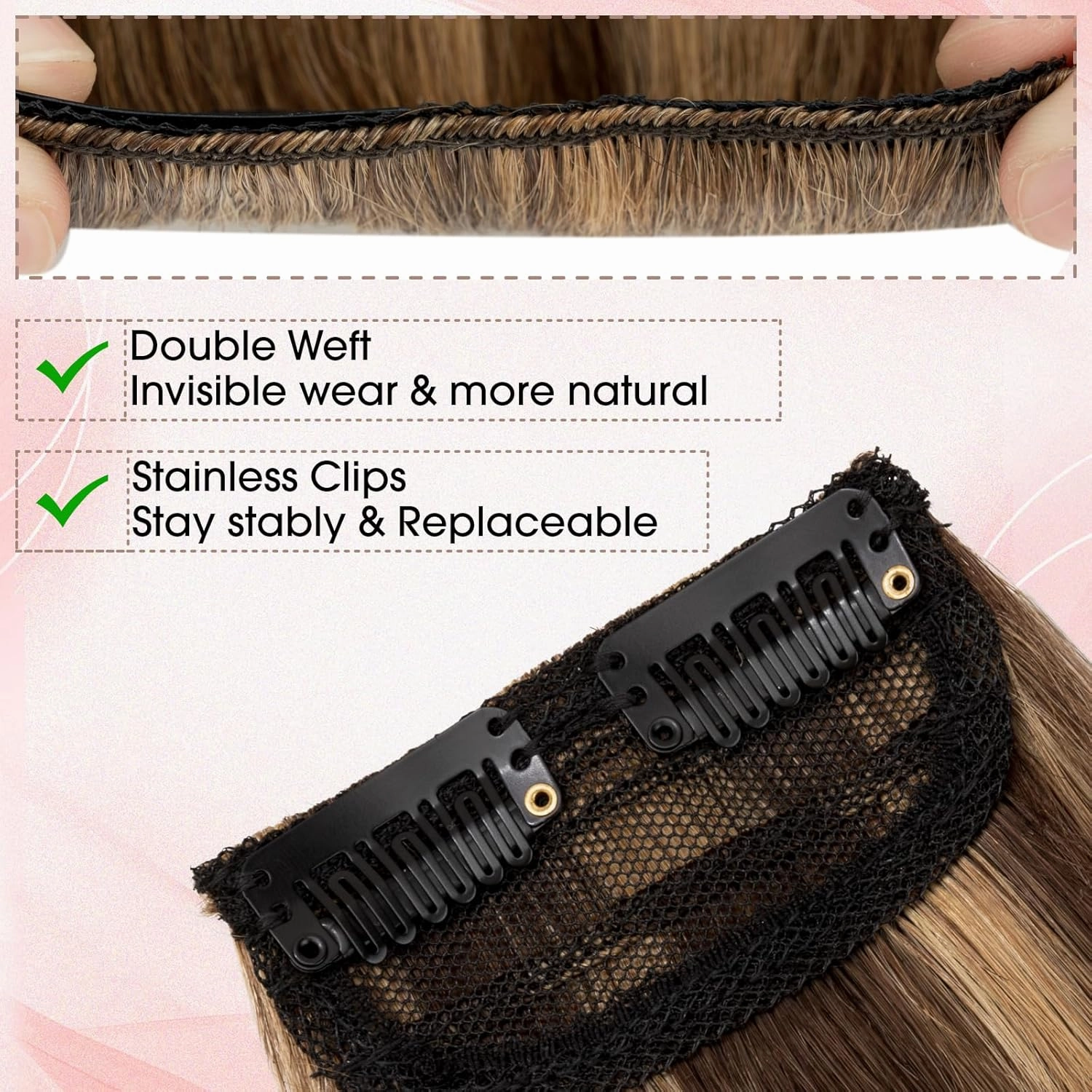 SEGO Clip in Hair Extensions for Women, 100% Remy Human Hair, Mini Hairpieces with 2 Clips, Short Extensions to Add Hair Volume, 2 Pcs, 4 Inches, 16g, Bleach Blonde