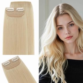 SEGO Clip in Hair Extensions for Women, 100% Remy Human Hair, Mini Hairpieces with 2 Clips, Short Extensions to Add Hair Volume, 2 Pcs, 4 Inches, 16g, Bleach Blonde