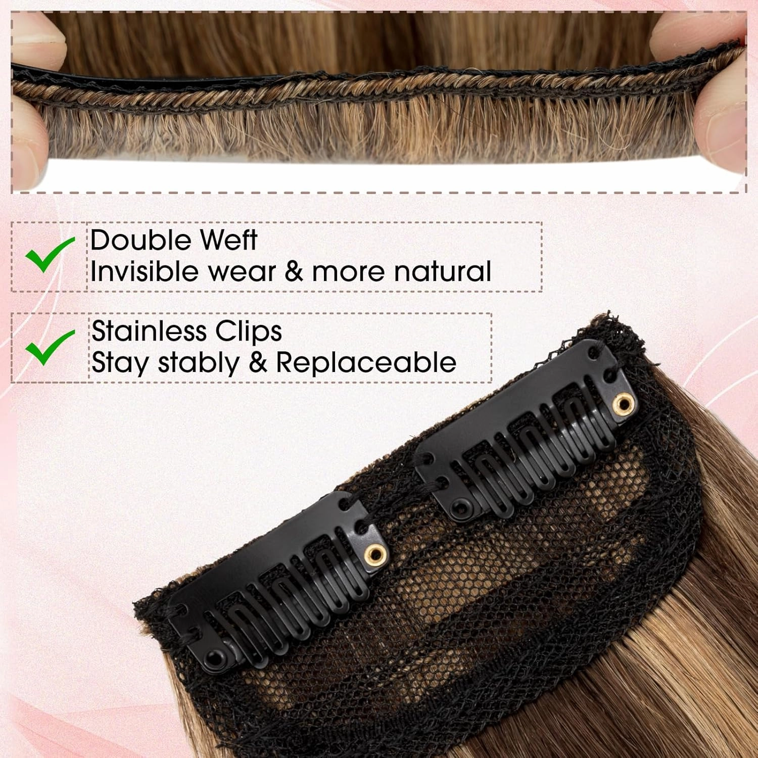 SEGO Clip in Hair Extensions for Women, 100% Remy Human Hair, Mini Hairpieces with 2 Clips, Short Extensions to Add Hair Volume, 2 Pcs, 4 Inches, 16g, Dark Blonde