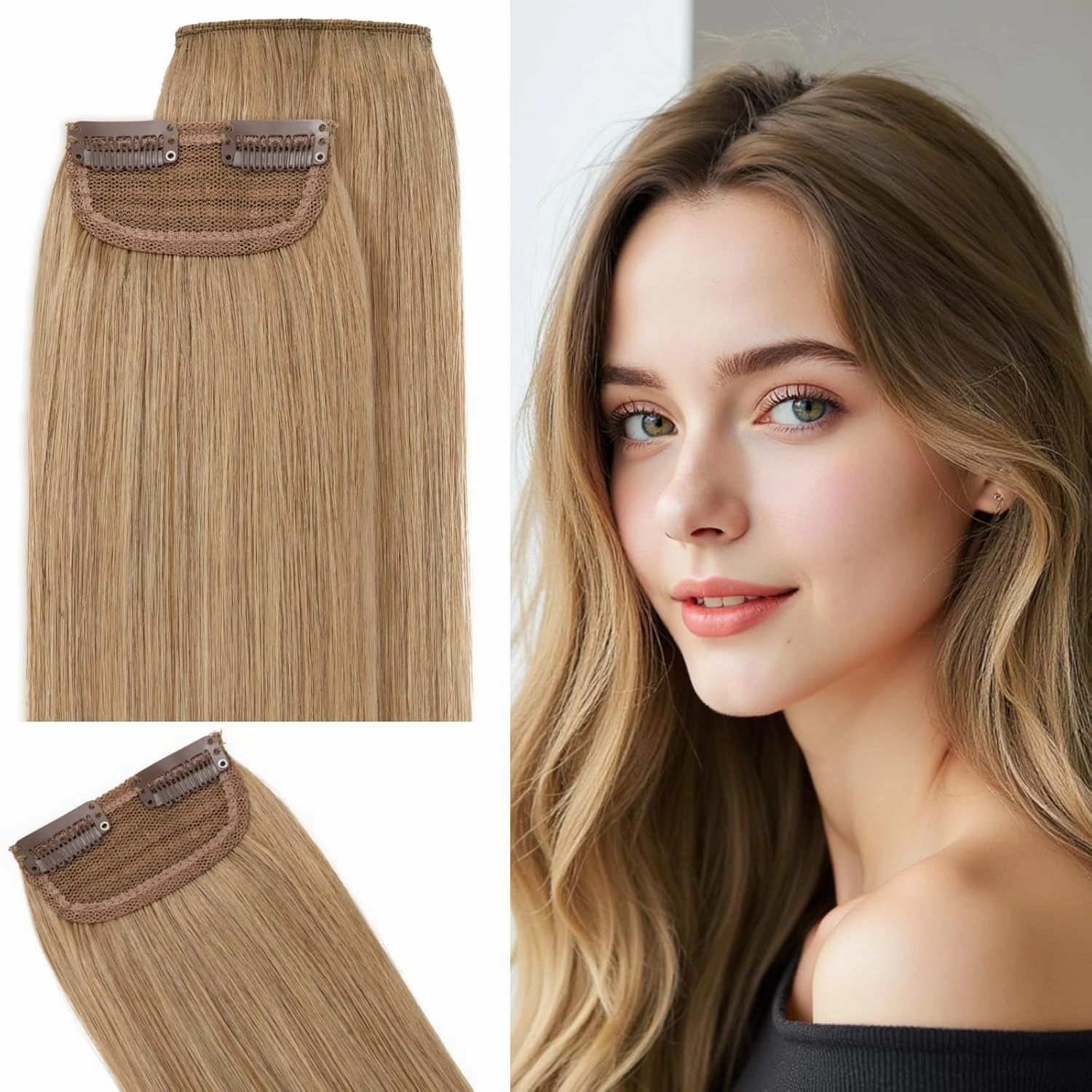 SEGO Clip in Hair Extensions for Women, 100% Remy Human Hair, Mini Hairpieces with 2 Clips, Short Extensions to Add Hair Volume, 2 Pcs, 4 Inches, 16g, Dark Blonde